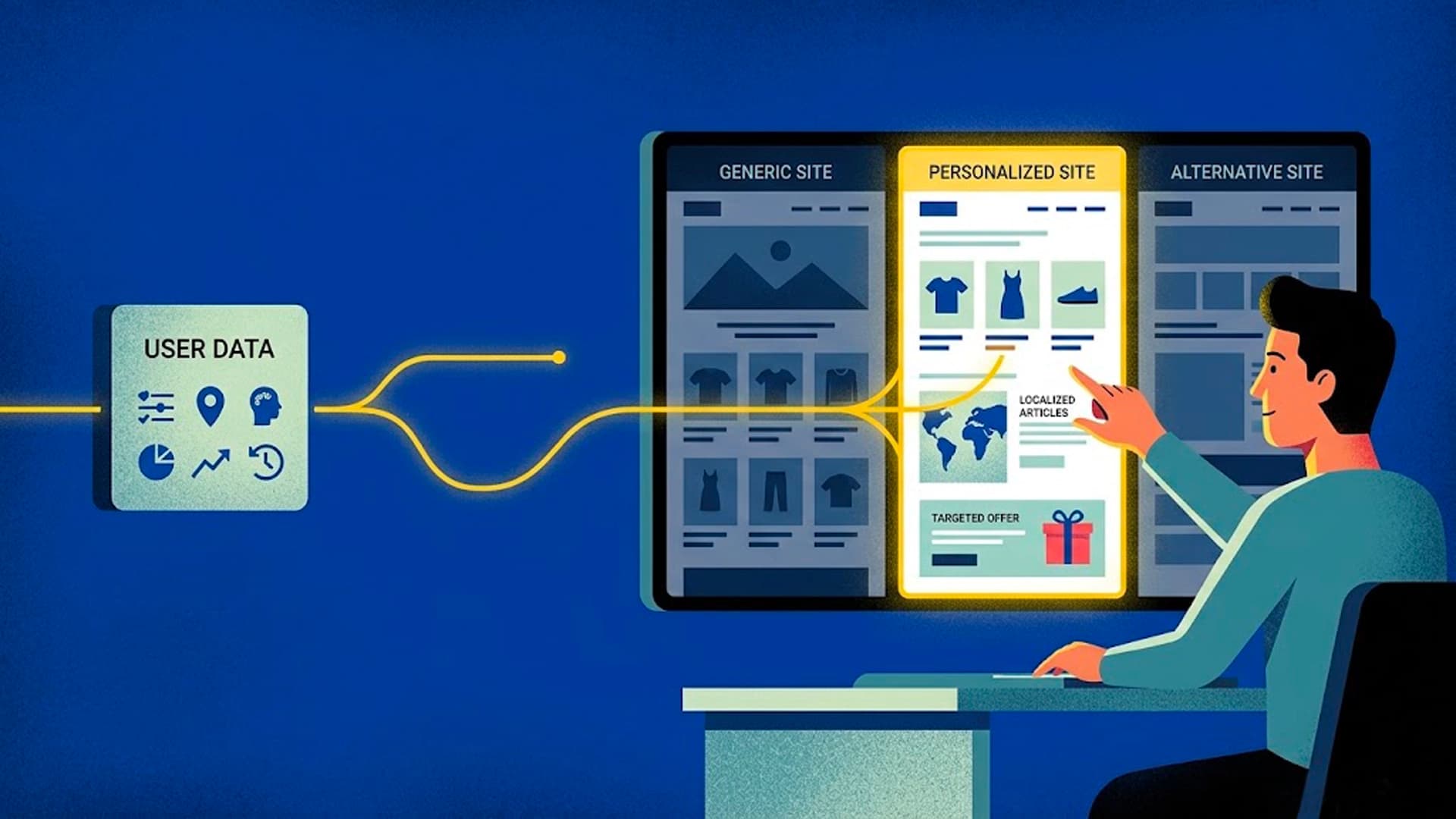 An illustration showing personalized content for different visitors
